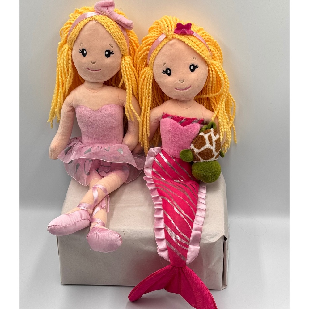 The Petting Zoo Mermaid 18" and Ballerina 17" Plush Dolls with Yellow Yarn Hair